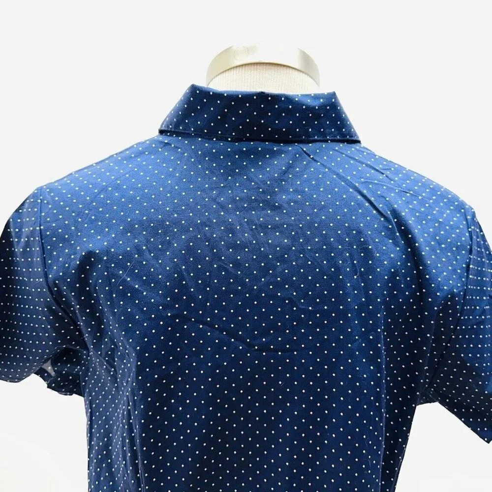MOJO Women Short Sleeve Button Down Collared Polka Dots Blue/White Shirt Size 1X - Picture 8 of 11